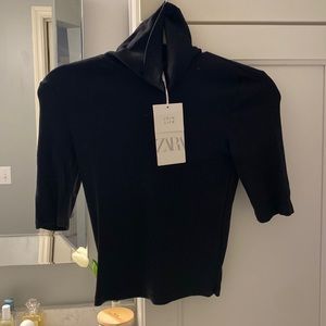 Zara 3/4 sleeve stretchy black turtle neck - cotton
